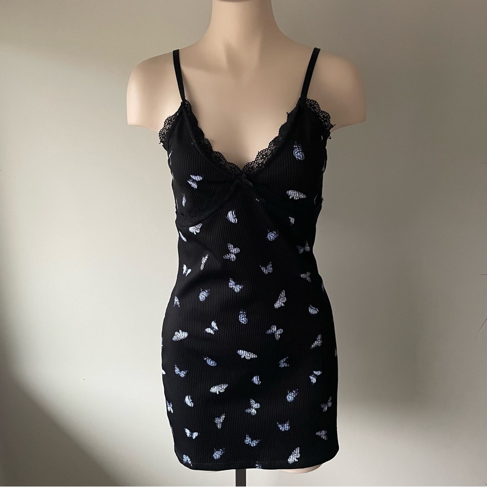 H&M Butterfly Lace Ribbed Bodycon Mini Dress Size Medium